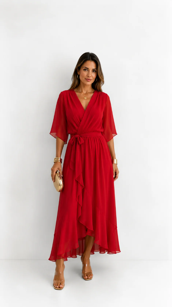 Eloise | Elegant Chiffon Wrap Maxi Dress