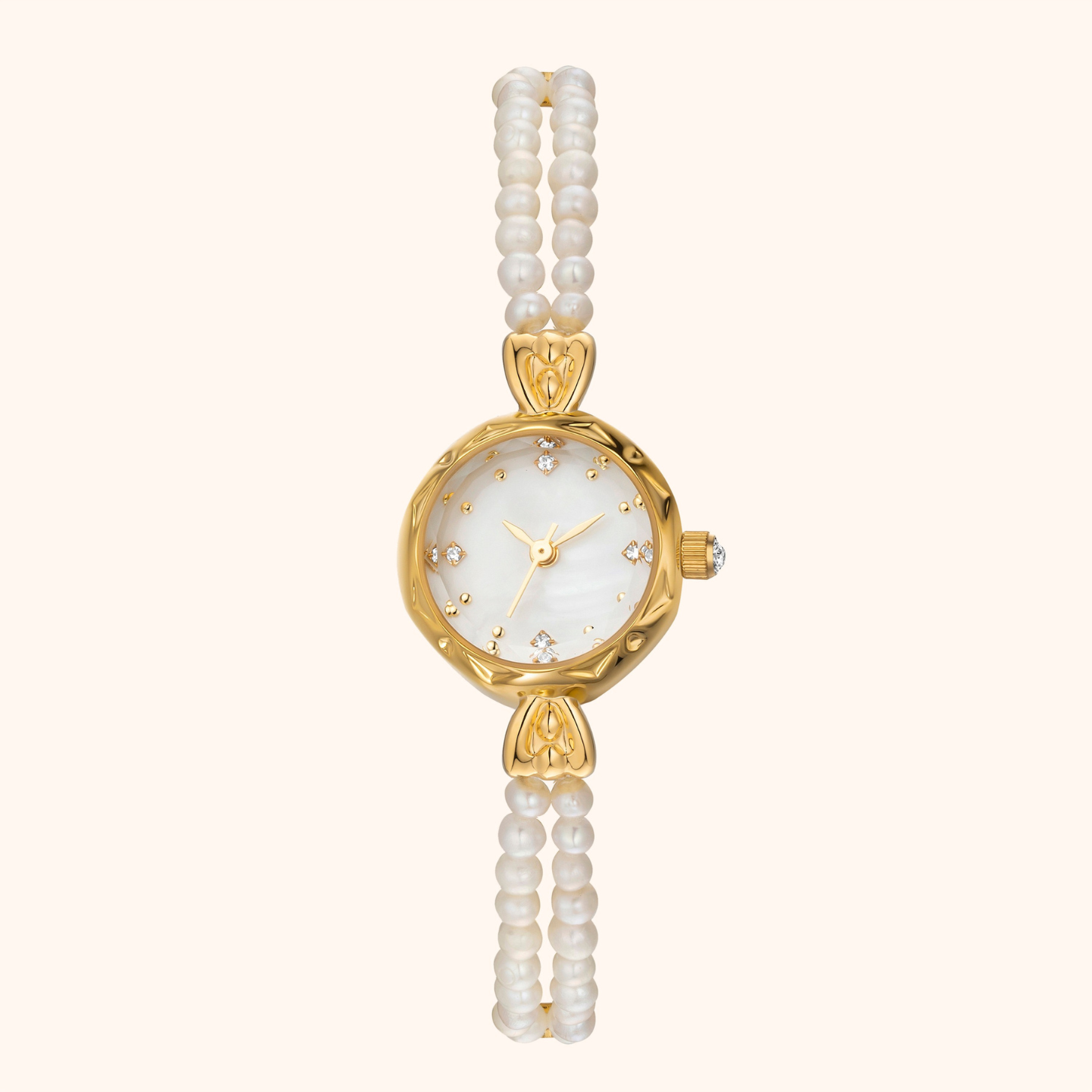 Gold-Colored Watch with Natural Pearls – Elegant Ladies Model