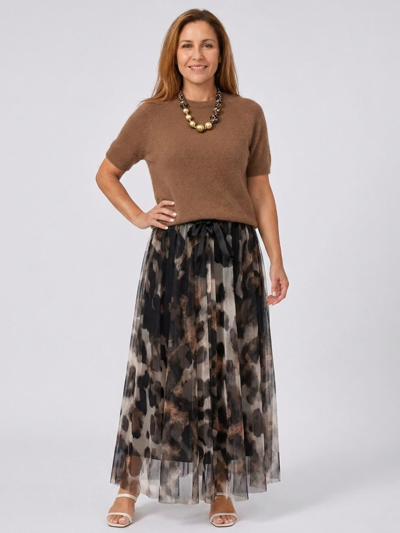 Velessa | Leopard Flowy Skirt and Sweater Set