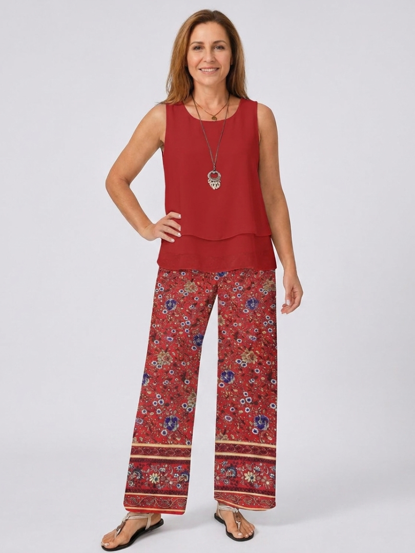 Ovelynra | Sleeveless Top And Wide-Leg Pants Set