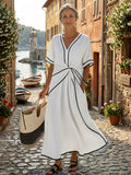 Linnea | V Neck Short Sleeve Gathered Waist Midi Dress