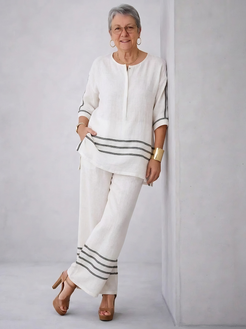 Wynric | Sophisticated Striped Asymmetrical Top & Bold Pants