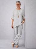Talvora | Elegant Asymmetrical Blouse & Striped Pants