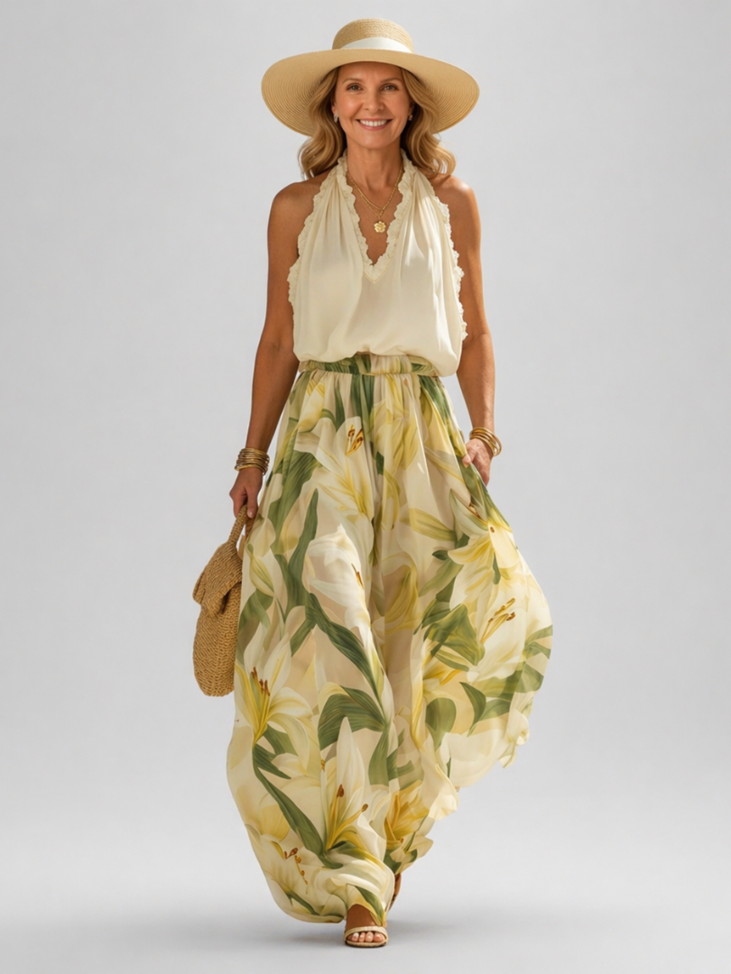Elva | Elegant Lily Print Flowy Set