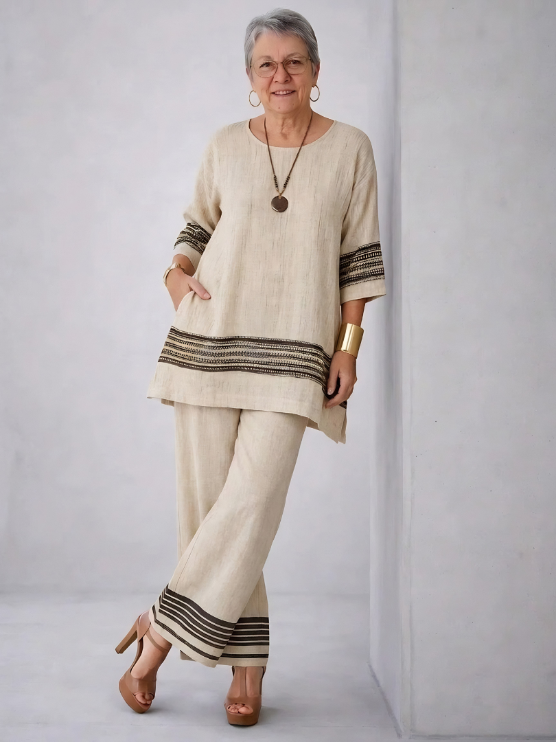 Harlowe | Elegant Black-Striped Linen Top & Flowing Pants