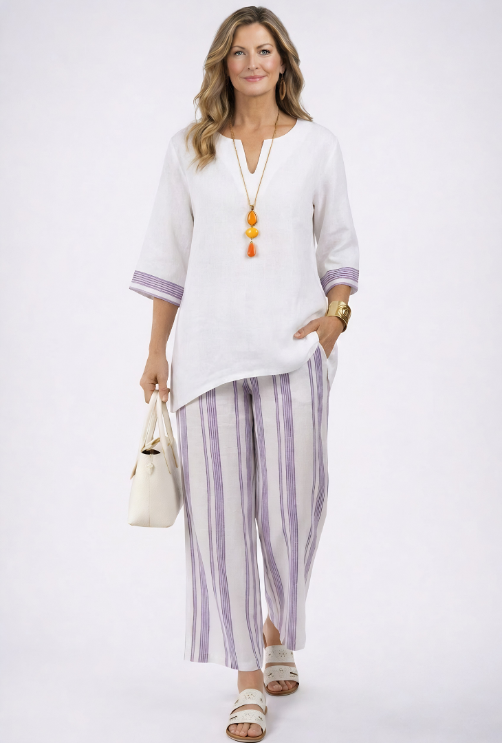 Luxmere | Comfortable Relaxed Blouse & Striped Bamboo Pants