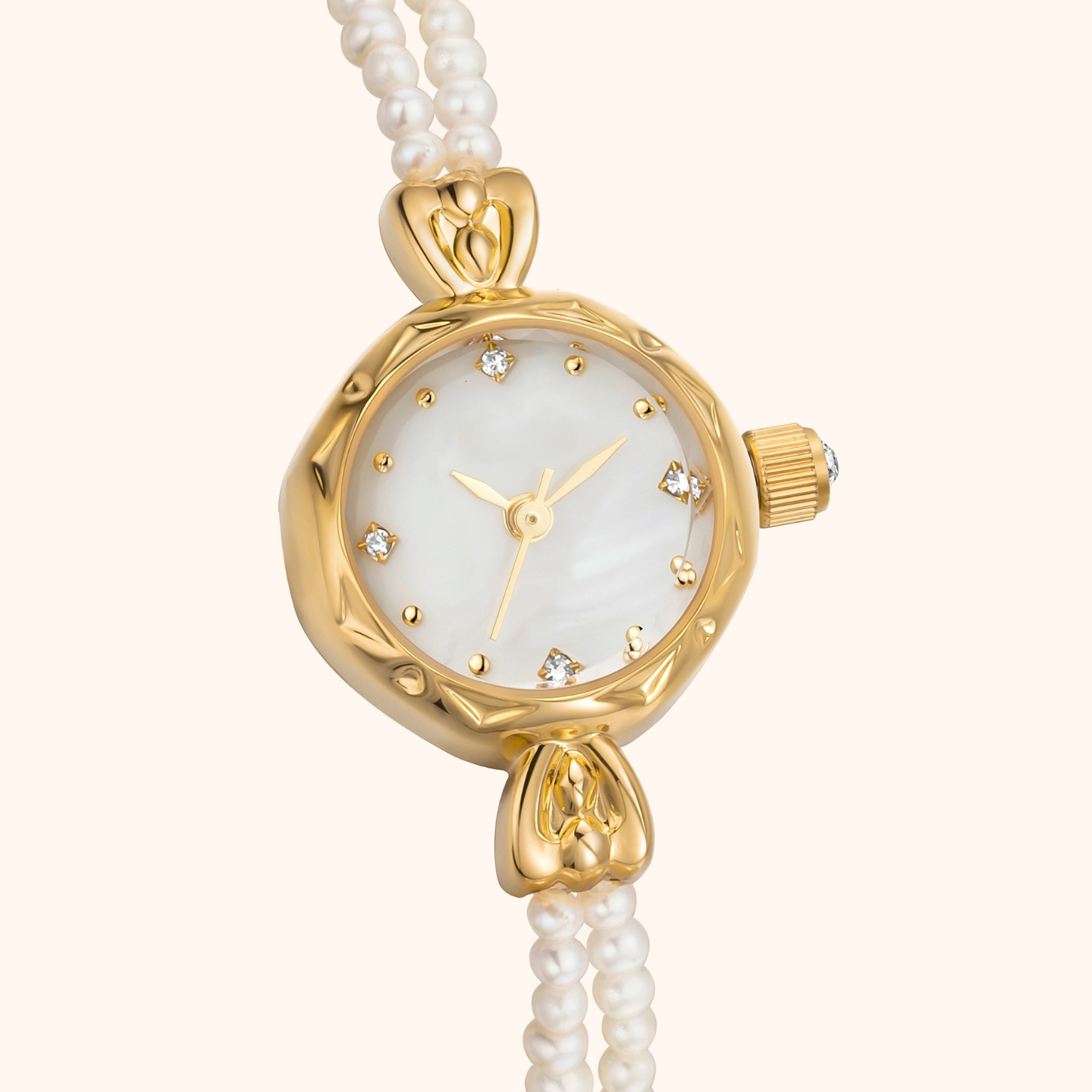Gold-Colored Watch with Natural Pearls – Elegant Ladies Model
