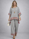 Daelric | Sophisticated Asymmetrical Blouse & Ethnic Wide-Leg Pants