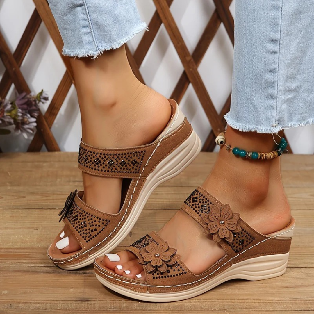Saylor | Elegant Floral Comfort Wedge Sandals