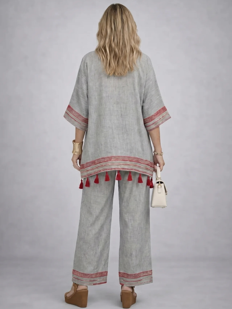 Daelric | Sophisticated Asymmetrical Blouse & Ethnic Wide-Leg Pants