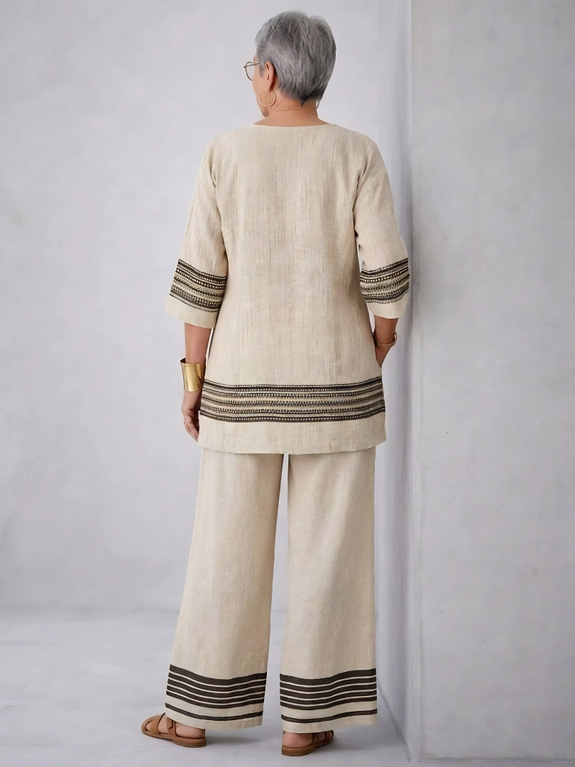 Harlowe | Elegant Black-Striped Linen Top & Flowing Pants