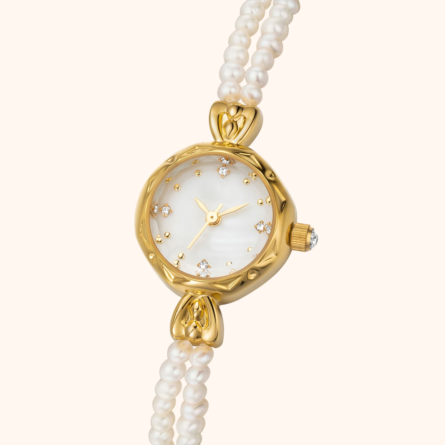 Gold-Colored Watch with Natural Pearls – Elegant Ladies Model