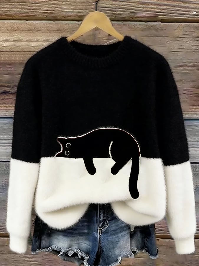 Martha | Retro "Lazy Cat" Oversized Sweater