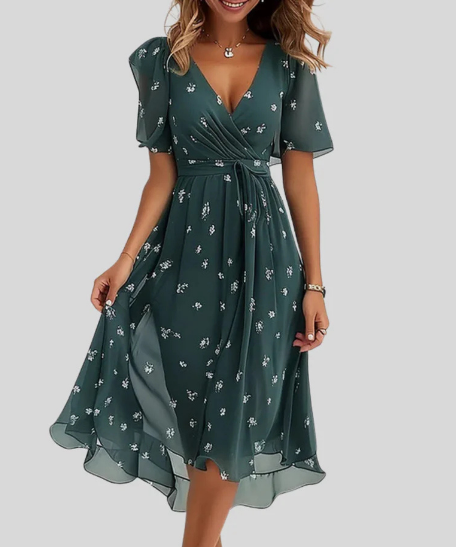 Ramona | Elegant Floral Wrap Midi Dress