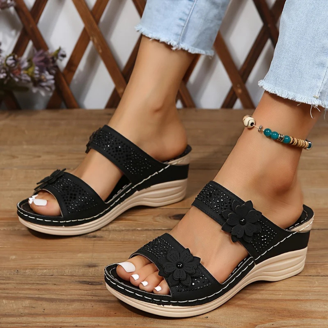 Saylor | Elegant Floral Comfort Wedge Sandals