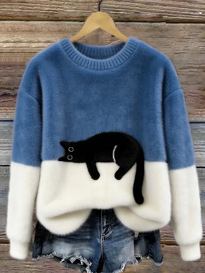 Martha | Retro "Lazy Cat" Oversized Sweater