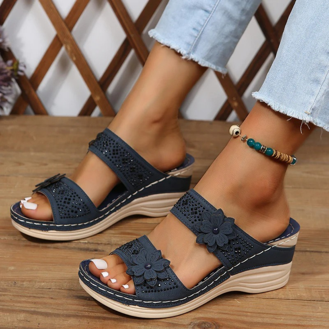 Saylor | Elegant Floral Comfort Wedge Sandals