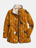Lumeia | Casual Black Cat Halloween Print Quilted Jacket
