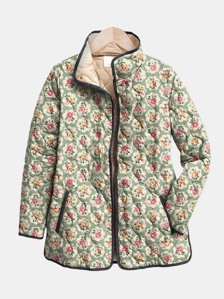 Koralei | Vintage Floral Art Print Quilted Jacket
