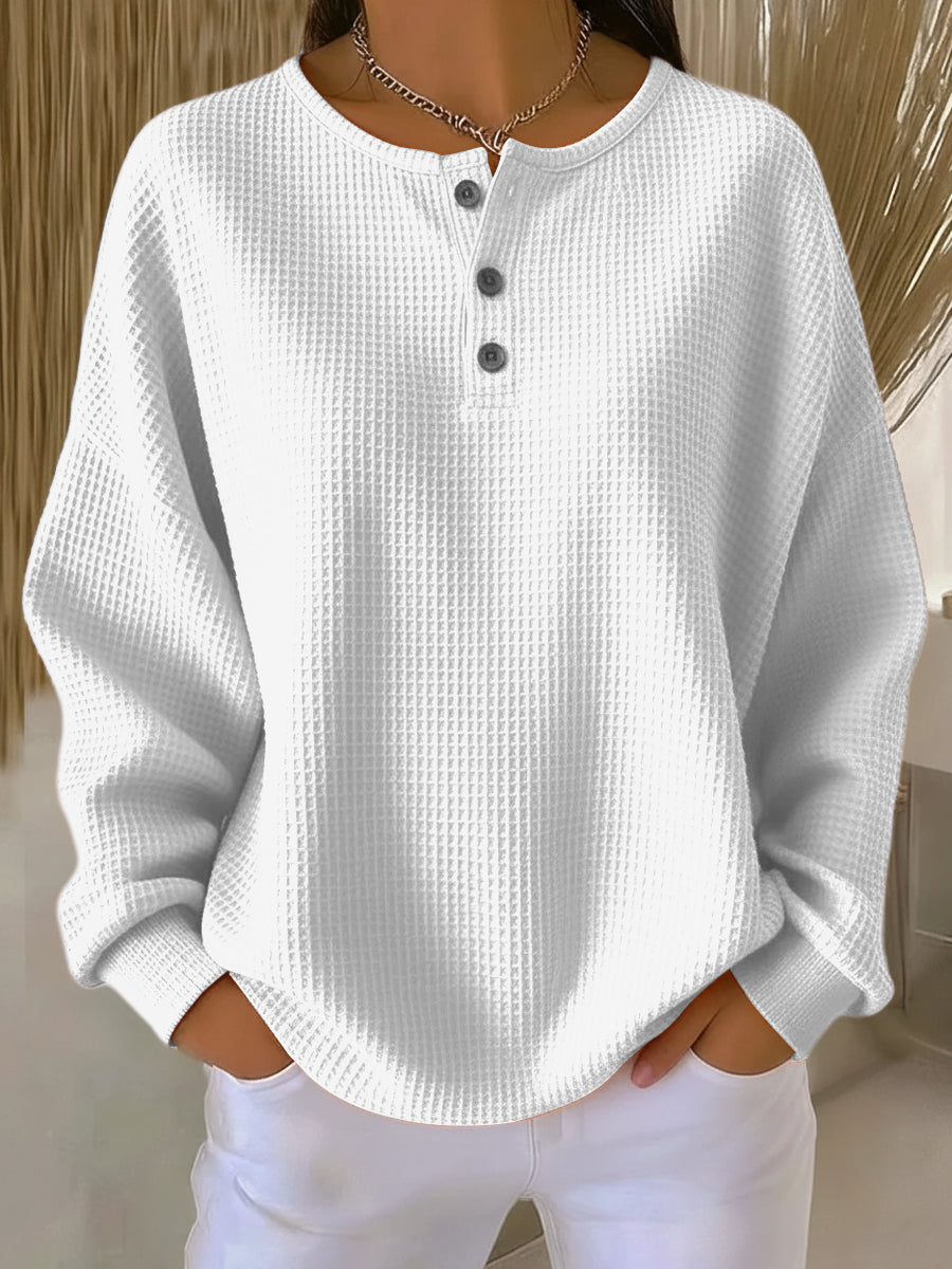 Mirabel™ | Cozy Waffle Henley Sweatshirt