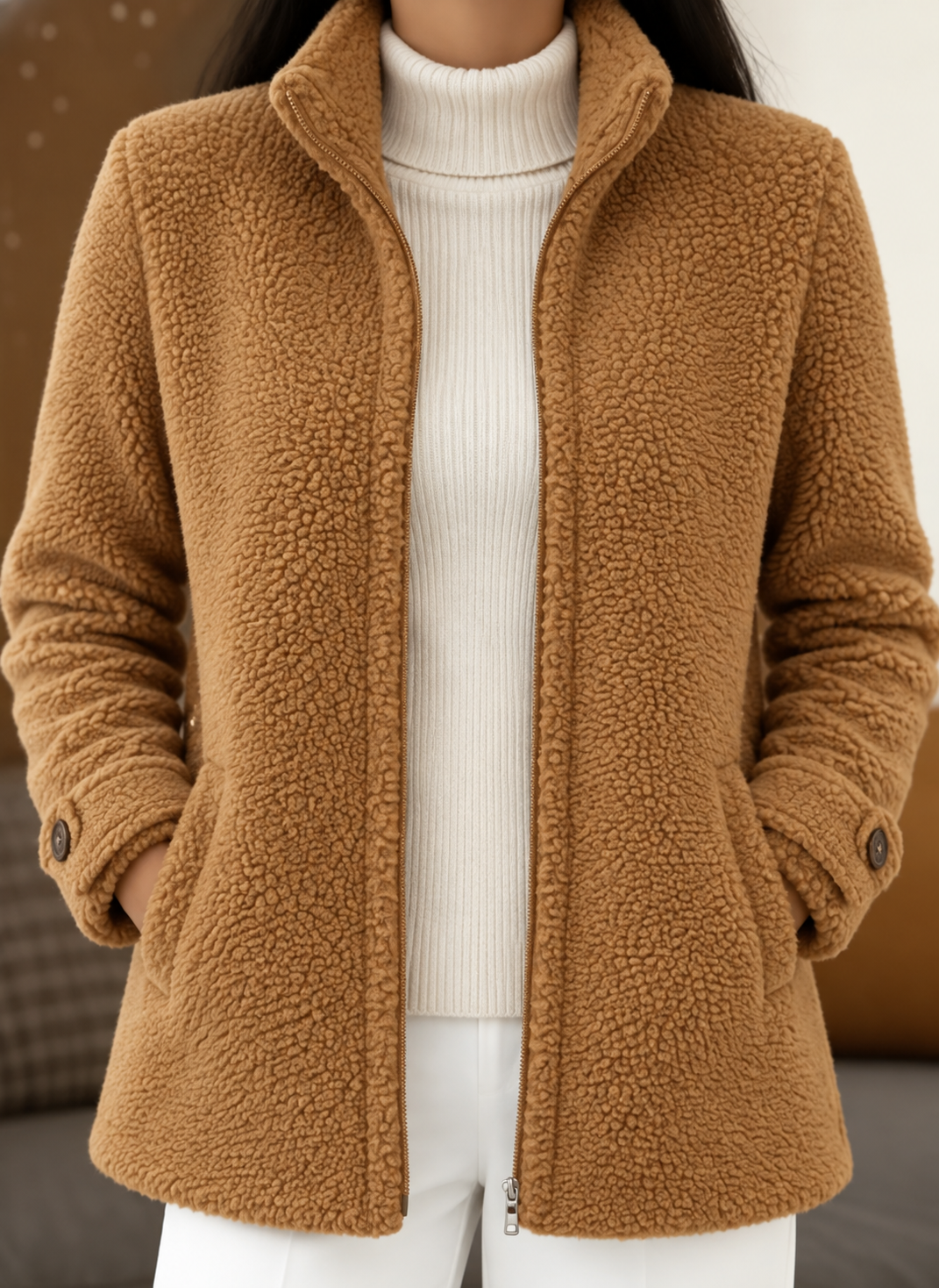 Carissa - Full-Zip Lambswool-Feel Stand Collar Jacket