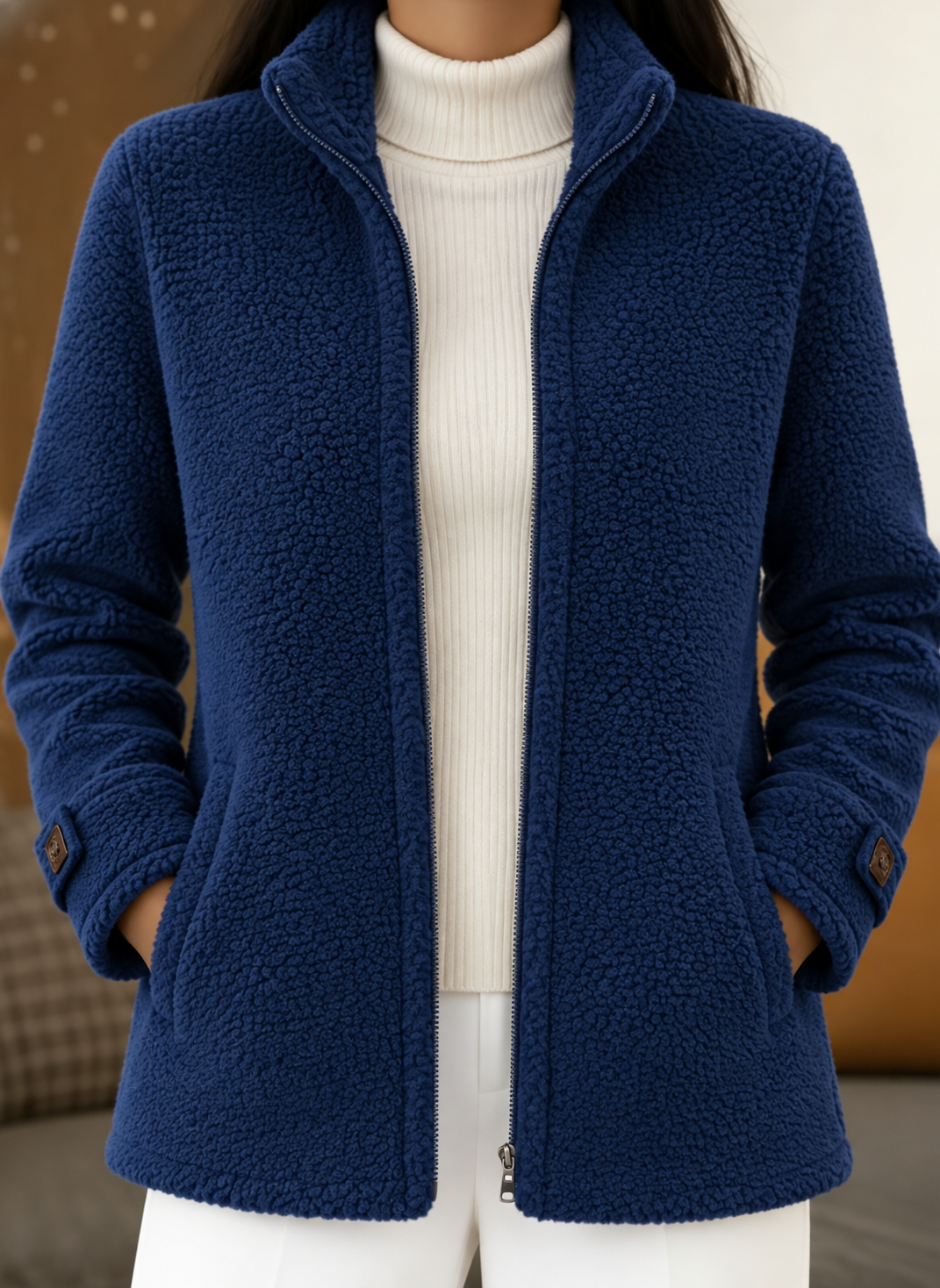 Carissa - Full-Zip Lambswool-Feel Stand Collar Jacket