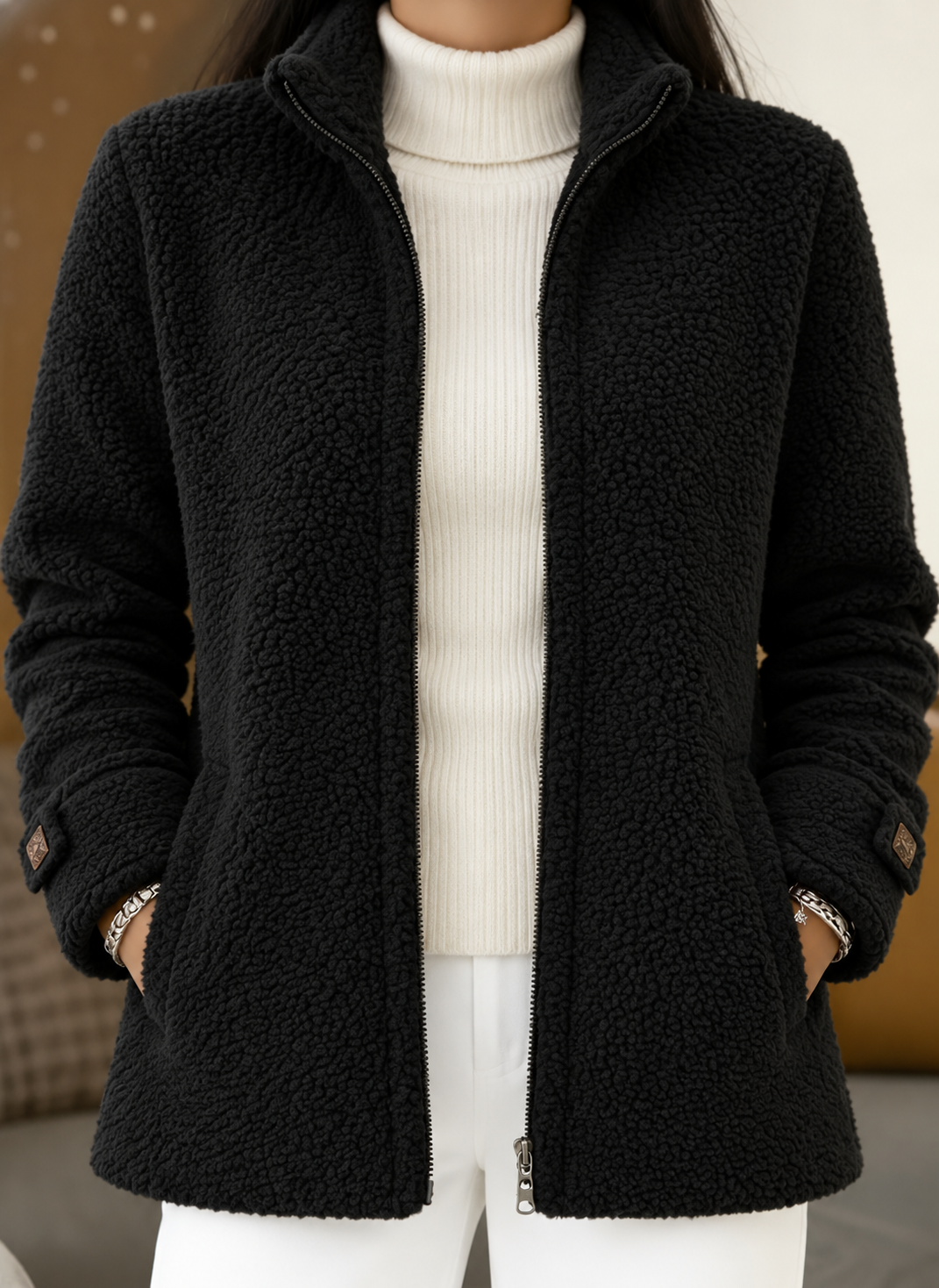 Carissa - Full-Zip Lambswool-Feel Stand Collar Jacket