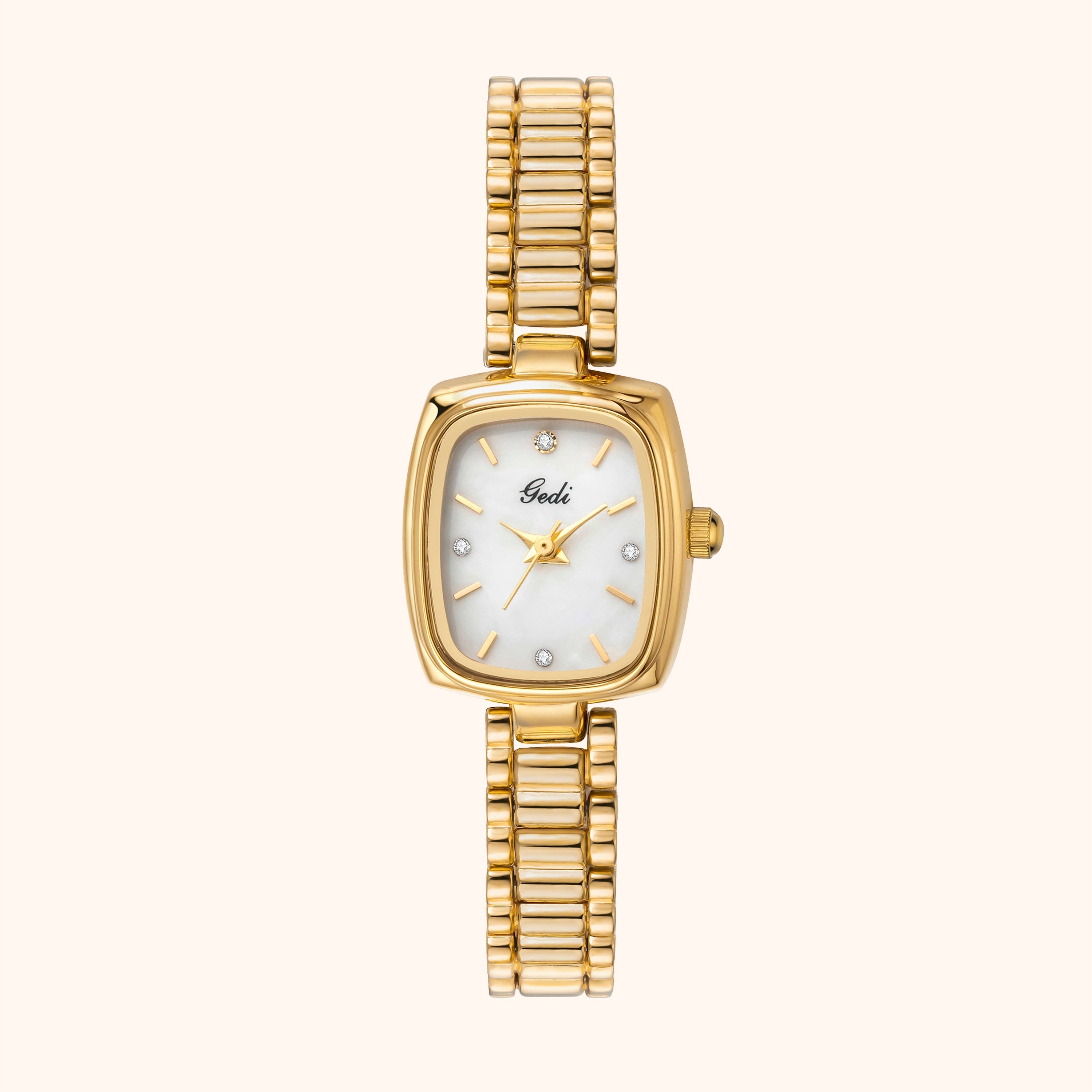 Elegant Women's Watch Gold Rectangular Design with Pearl White Dial