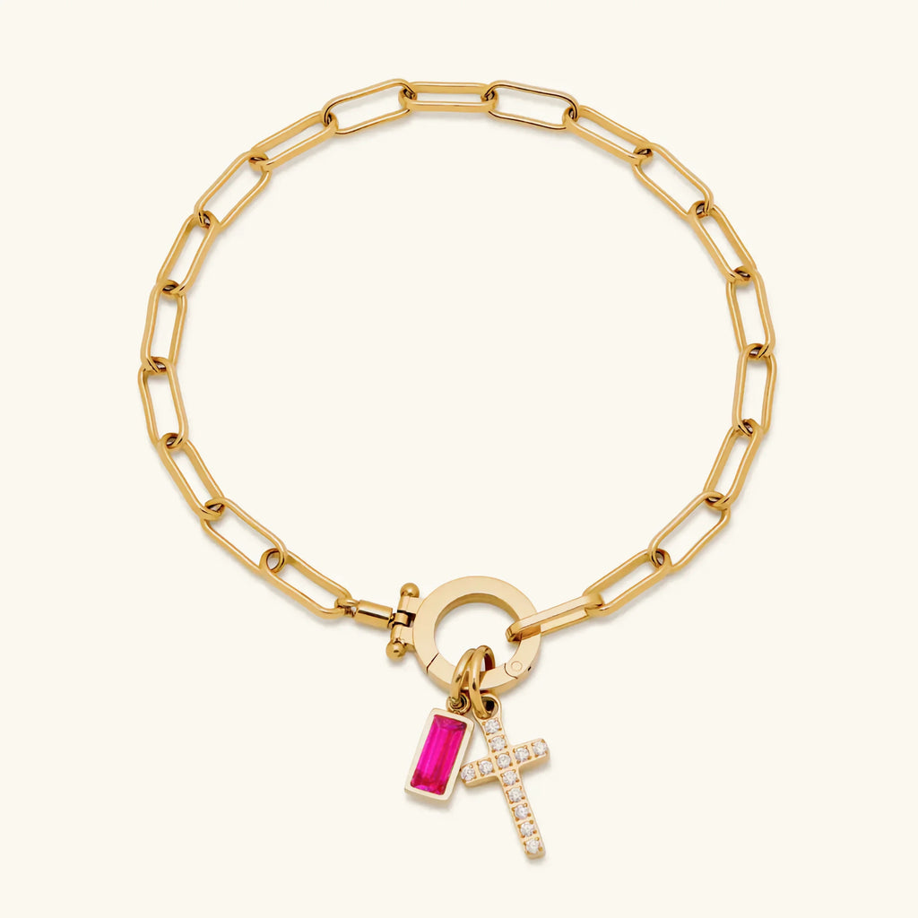Annabella Birthstone Cross Bracelet