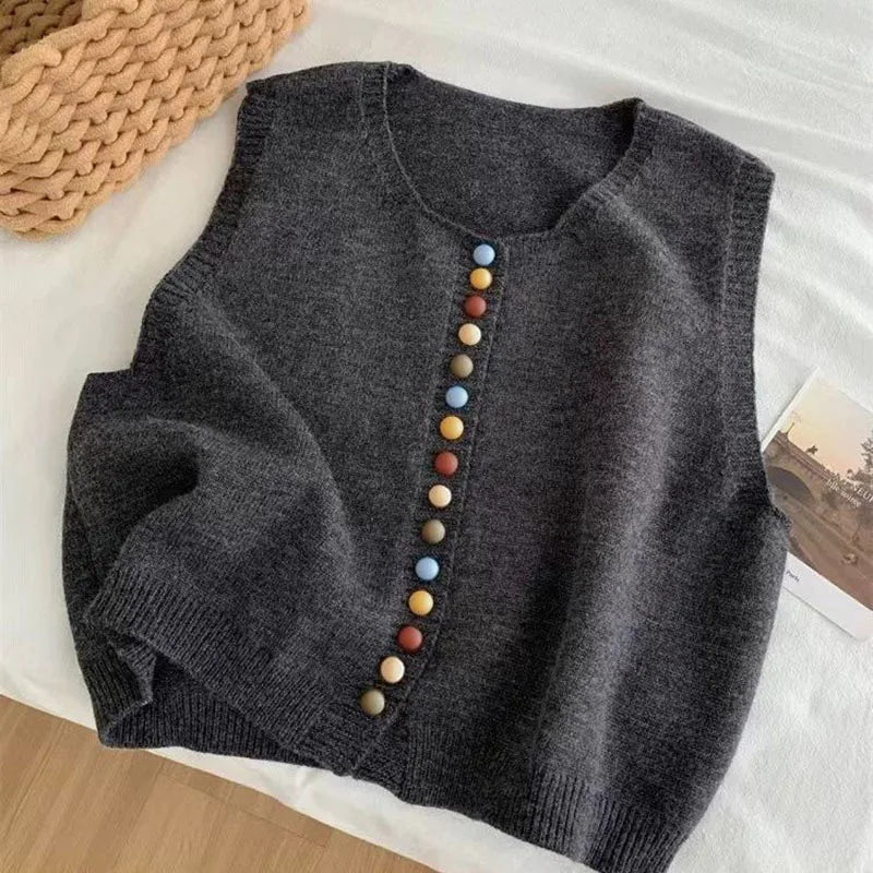 THE MARIBEL | COLOR-BUTTON KNIT VEST