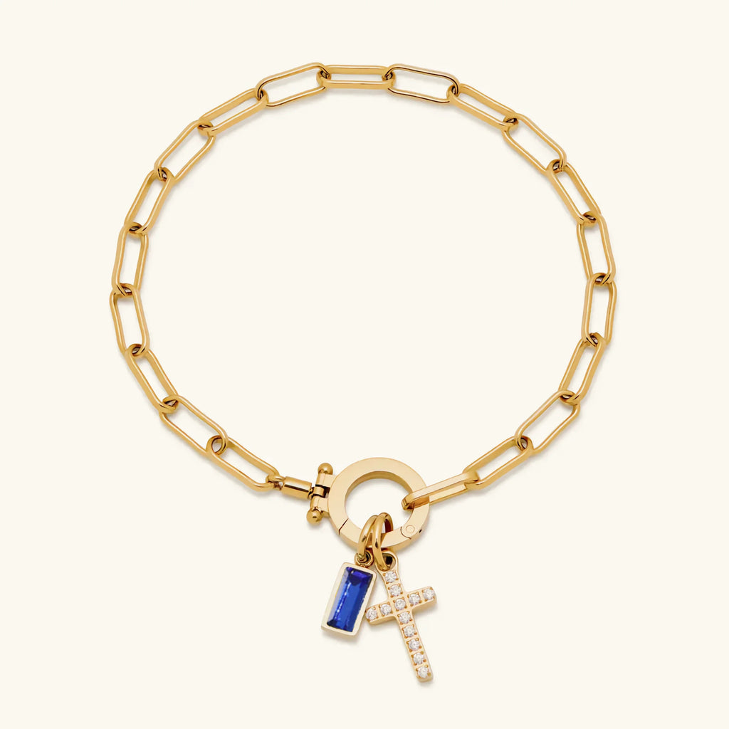 Annabella Birthstone Cross Bracelet