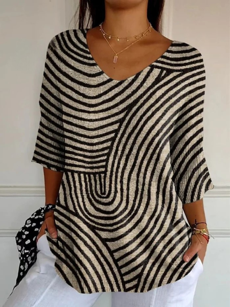 Women's Retro Geometric Art Round Line Print Casual Pullover Knit