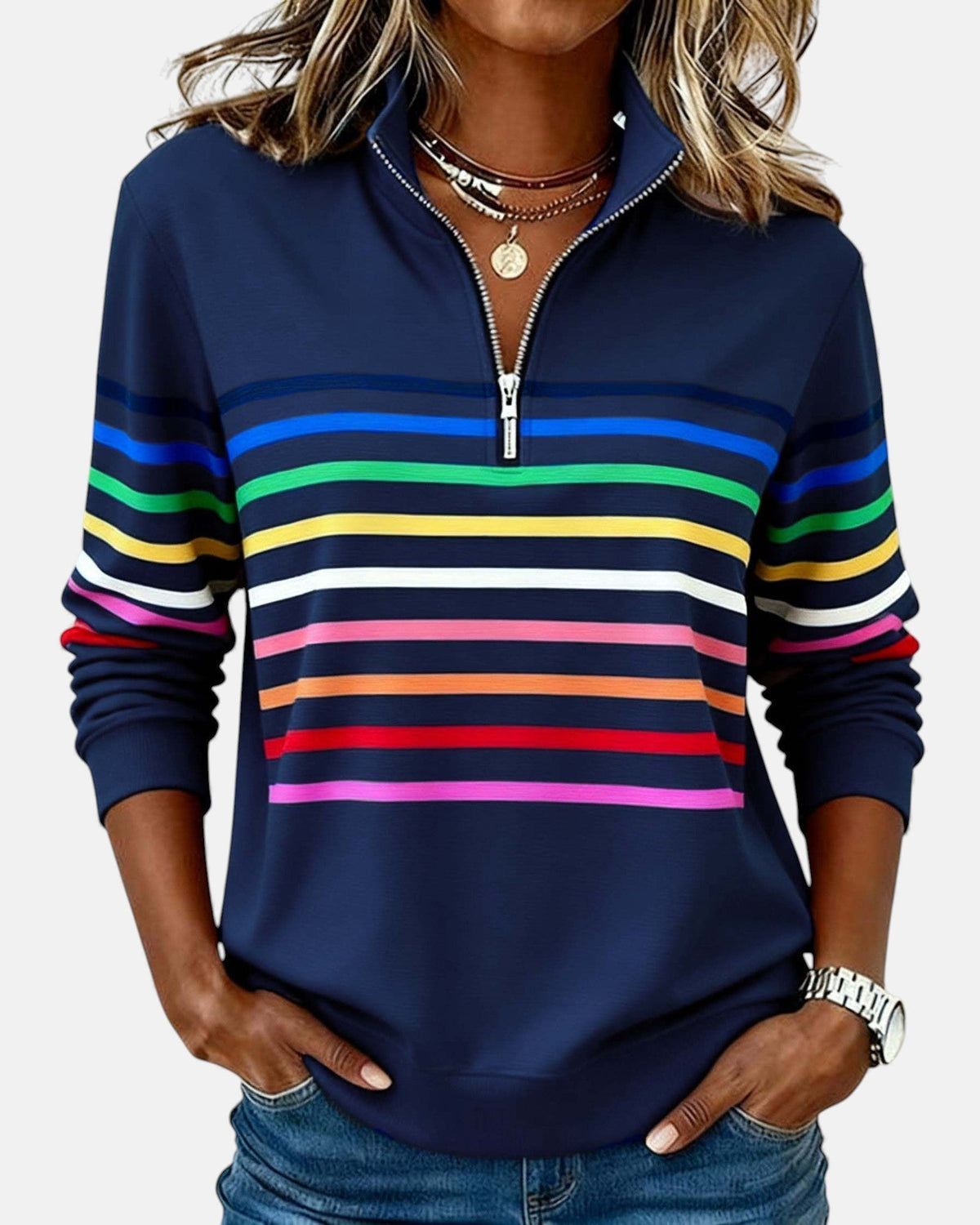 Stella | RAINBOW STRIPED ZIP SWEATSHIRT