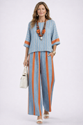 Velmere | Sophisticated Terracotta Striped Top & Linen Pants