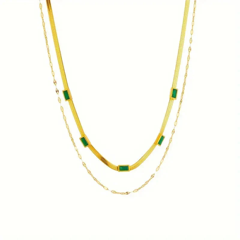 Sorella Gem Double-Layer Retro Gold Necklace